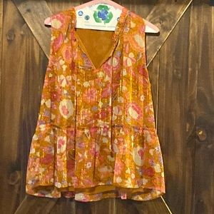 Ann Taylor Medium Lined Orange Peplum Top Tank Shimmery Floral